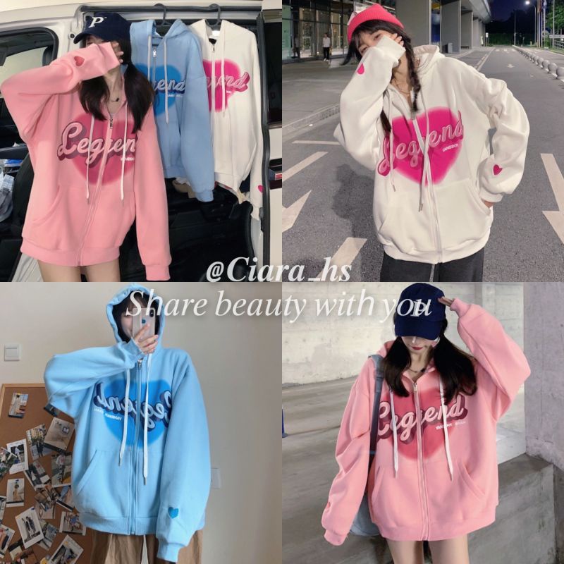 (A4) Áo khoác Ulzzang tim hồng Legend chất nỉ da cá mặc Đông nhiều màu loại đẹp
