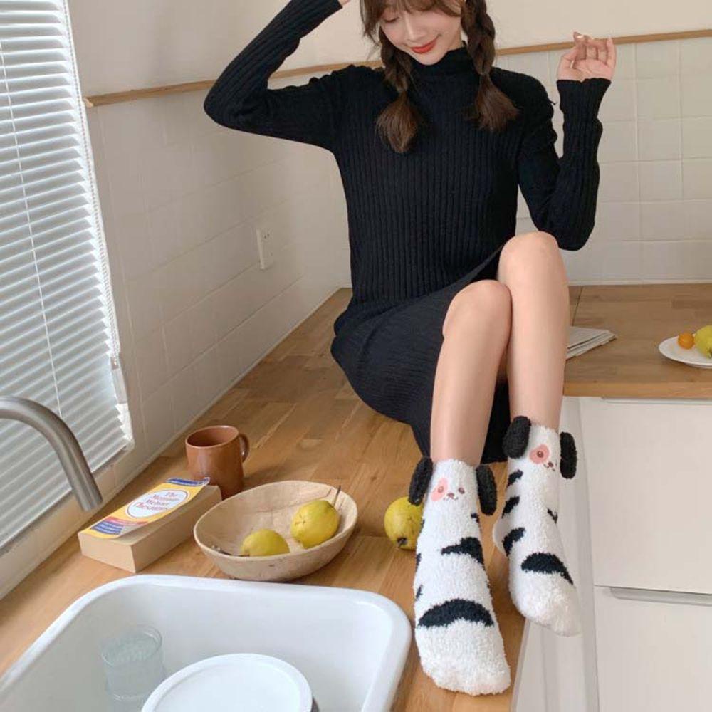 Vớ Cotton Dày Cổ Cao Vừa Họa Tiết Chú Cún Dễ Thương Thoáng Khí Ấm Áp