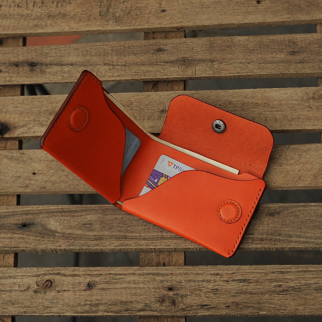 Ví da nữ cao cấp-Thiết kế đơn giản, đựng được tiền mặt và các loại thẻ -Da bò nhập khẩu- Màu cam