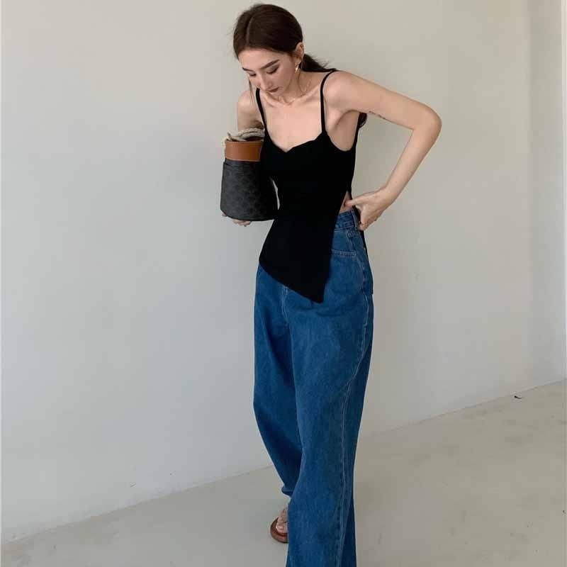 Áo Thun Hai Dây Có Mút Đệm Ngực Phong Cách Âu Mỹ Retro Quyến Rũ Cho Nữ