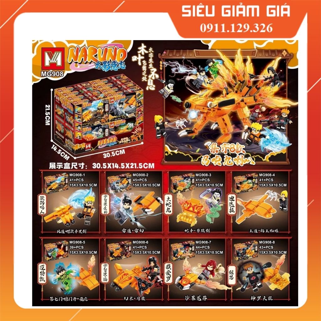 Set 8 Hộp Le.go Minifigure Lắp Ráp Ghép Hình 8in1 Mô Hình Nhân Vật Truyện Naruto và Cửu Vĩ Linh Hồ MG908