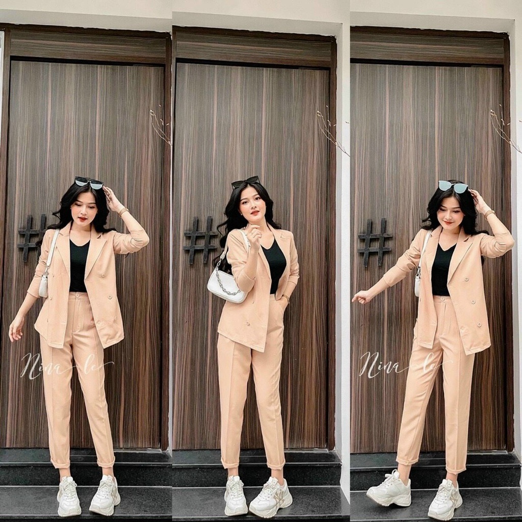 Sét bộ 3 món áo vest cài nút phối áo quây kèm quần tây dài trẻ trung HT12, phù hợp cho nàng công sở haty shop