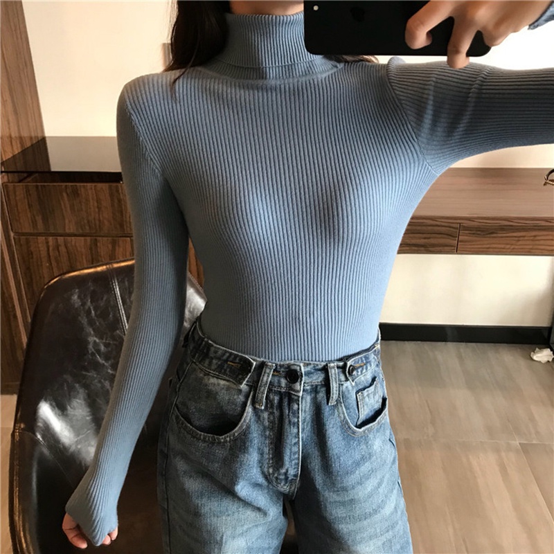 Áo sweater IELGY dệt kim cổ lọ tay dài dáng ôm dễ phối đồ thời trang dành cho nữ