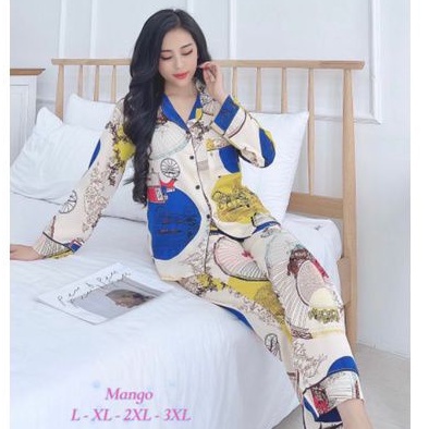Bộ Pijama Nữ Tay Dài - Bộ Đồ Ngủ Lụa Mango Cao Cấp Hàng Có Đủ SizeGiảm 10K Đơn 200K