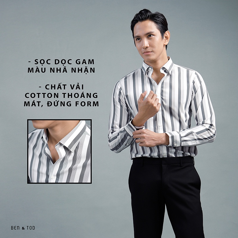 Áo Sơ mi nam BEN & TOD họa tiết cotton cao cấp co giãn phong cách đơn giản công sở 20070