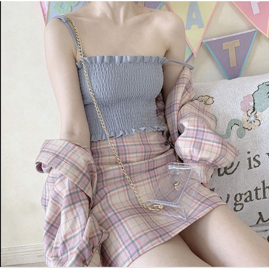 Áo Hai Dây Dún Bèo Họa Tiết Sọc Cầu Vồng