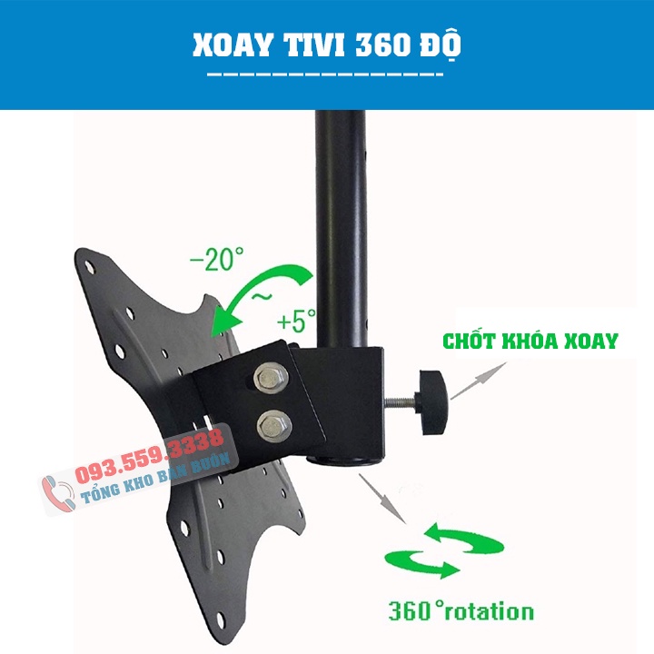 Giá Treo Tivi Thả Trần Xoay 360 Độ 24 - 43 Inch - Giá Treo Tivi Ngược Trần Hàng Nhập Khẩu Model: DJ01