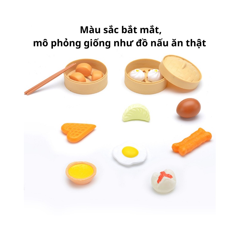 Bộ đồ chơi nấu ăn cho bé 56 chi tiết AIQ bằng nhựa, set bánh bao DIMSUM mini nhiều món ăn hấp dẫn