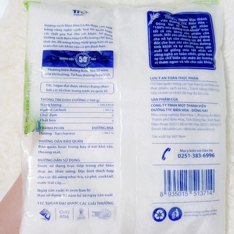 Đường Sạch Cô Ba Biên Hòa/ Đường Sugar Refined Gói 1kg