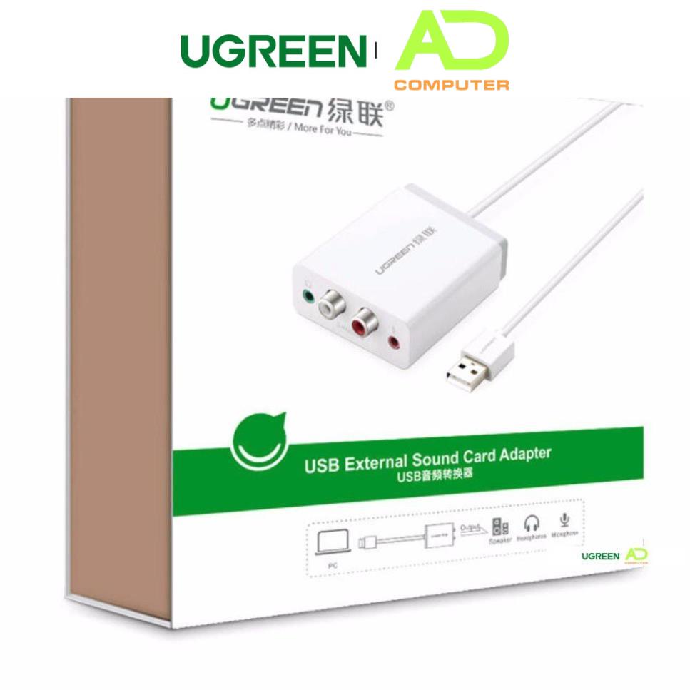 Bộ chuyển âm thanh USB ra 2 đầu 3.5mm (tai nghe+Mic) và 2 đầu hoa sen (RCA) UGREEN 30521