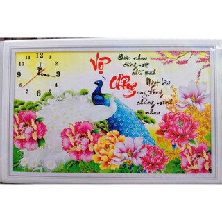 Tranh đính đá đồng hồ Vợ chồng chim công LG1143 (70*50cm).