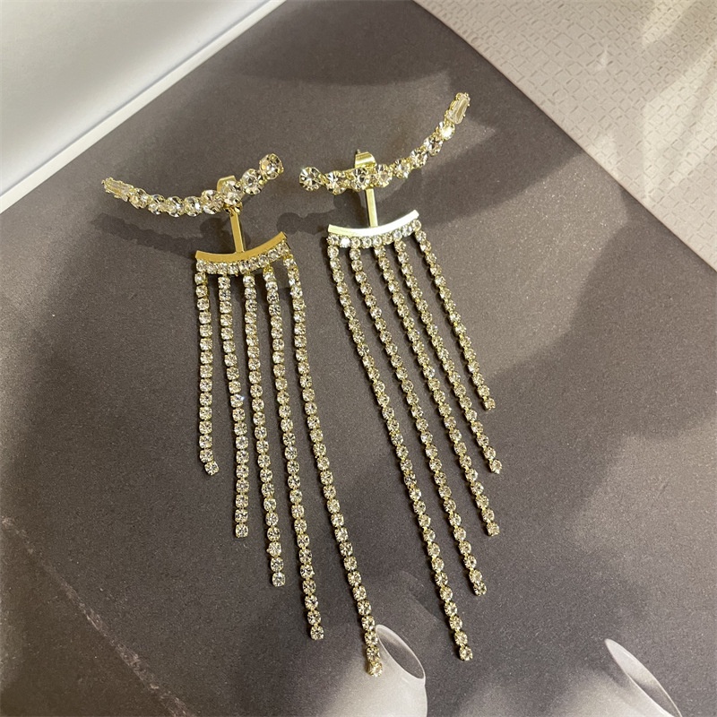 Khuyên Tai Tua Rua Dáng Dài Đính Đá Zircon Sang Trọng Thanh Lịch Phong Cách Hàn Quốc Dành Cho Nữ