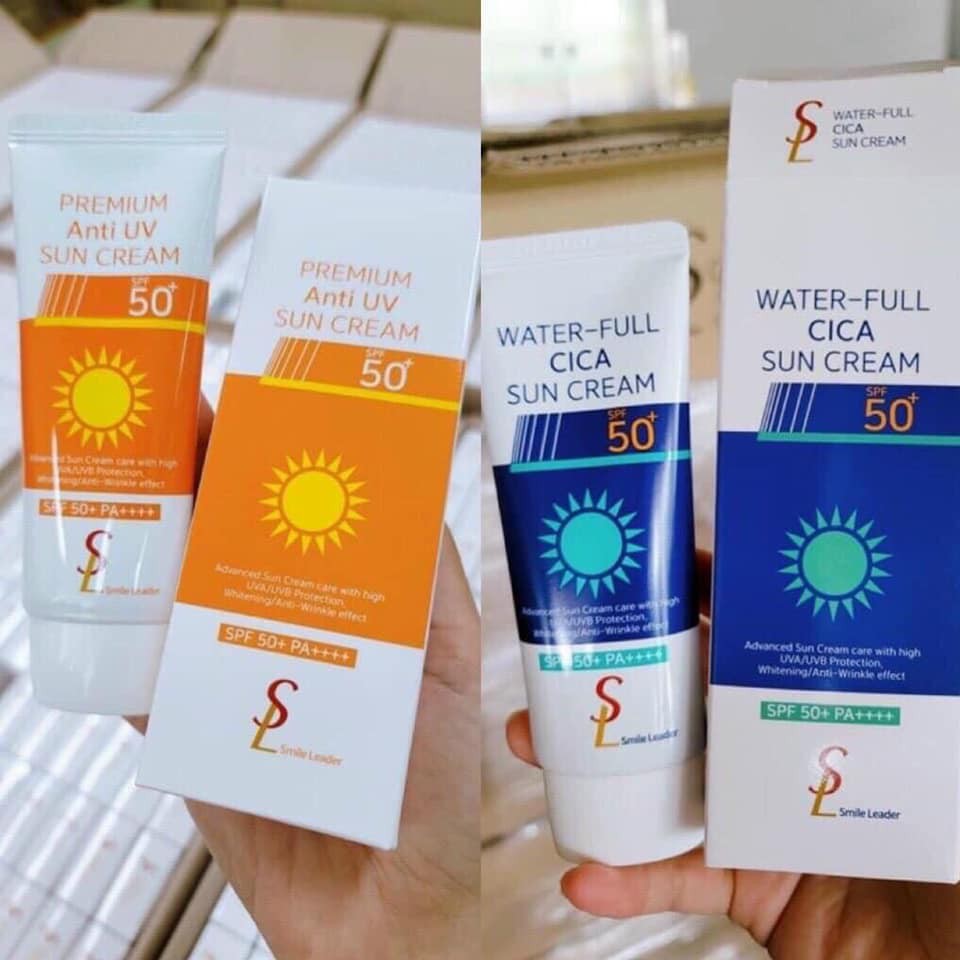 Kem chống nắng lạnh premium anti uv sun cream và water-full cica sun cream,Kem chống nắng vật lý Smile Leader Sun Cream