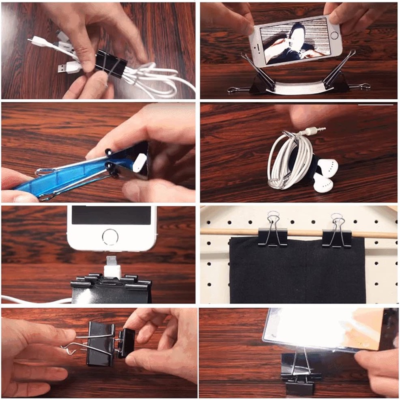 Kẹp Giấy/Kẹp Giấy Màu Đen Bằng Kim Loại Gấp Lại Được Kích Thước Vừa Dùng Cho Văn Phòng/Trường Học/Nhà Ở