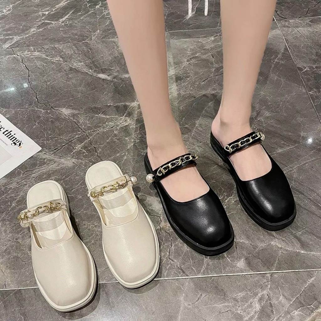Giày sục nữ phong cách tiểu thư phối quai xích xinh xắn