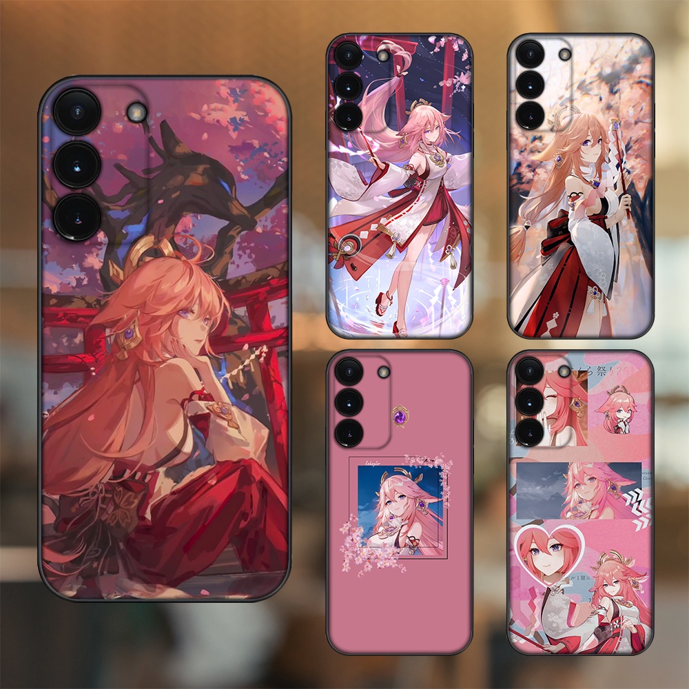 Ốp lưng Samsung S21, S21 Plus, S21 FE, S22, S22 Plus viền đen in hình Yae Miko Genshin Impact