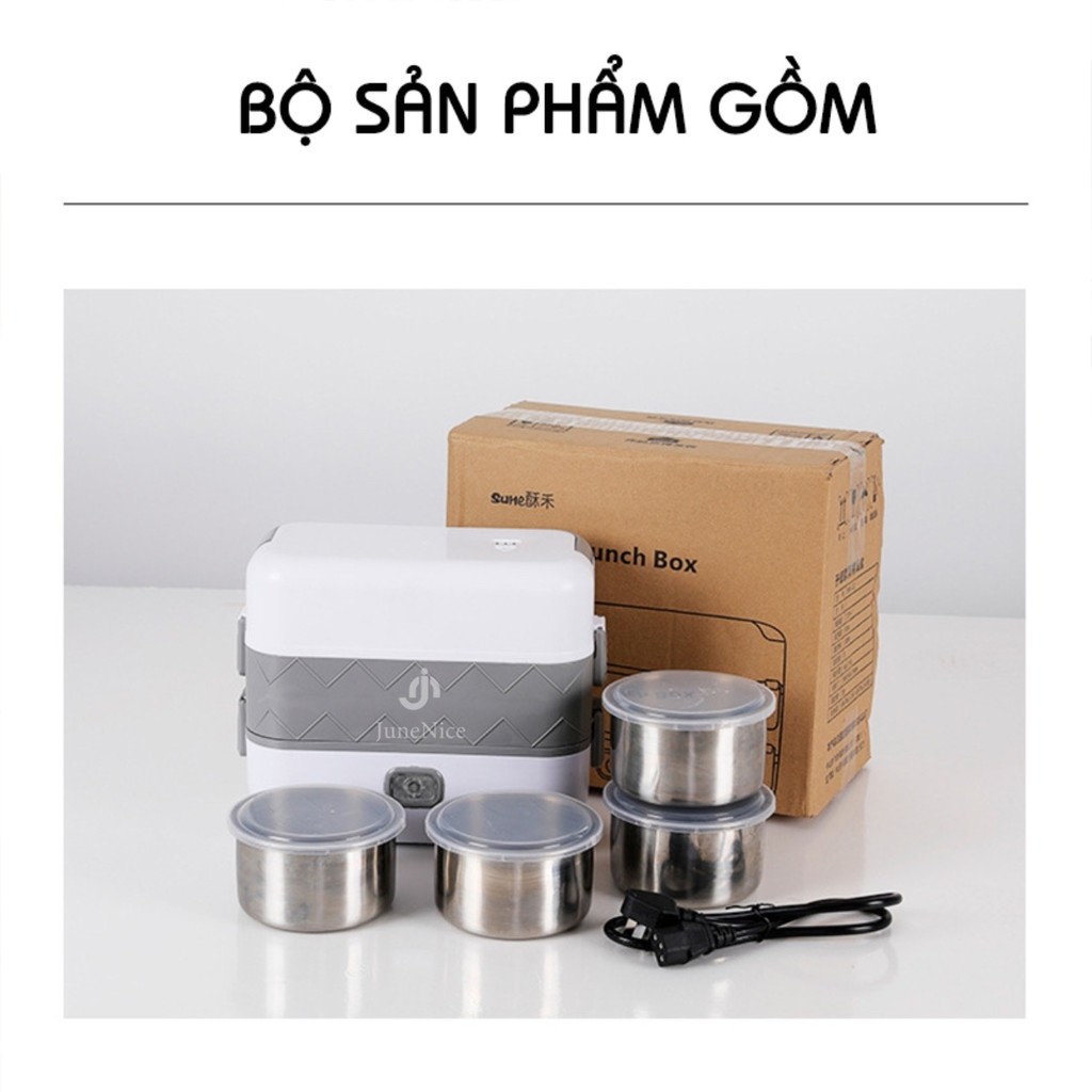 Hộp Cơm Giữ Nhiệt Bằng Điện, [Hàng Có Sẵn] Hôp Cơm Cắm Điện, Văn Phòng, Du lịch 2 Tầng 4 ngăn Tiện Ích JN June nice