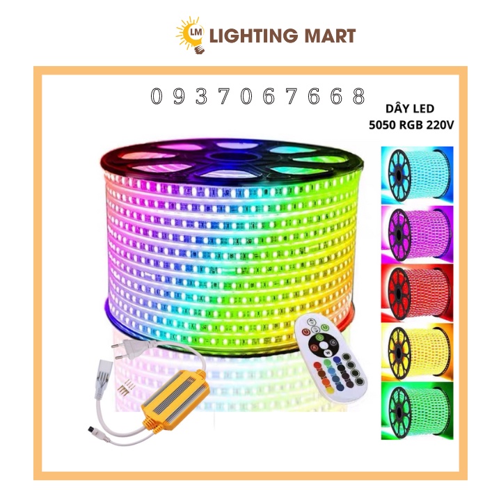 COMBO 10M ĐÈN LED DÂY ĐỔI MÀU 5050 RGB 220V + BỘ NGUỒN REMOTE - ĐÈN LED TRANG TRÍ NGÀY LỄ - ĐÈN LED TRANG TRÍ NGÀY LỄ