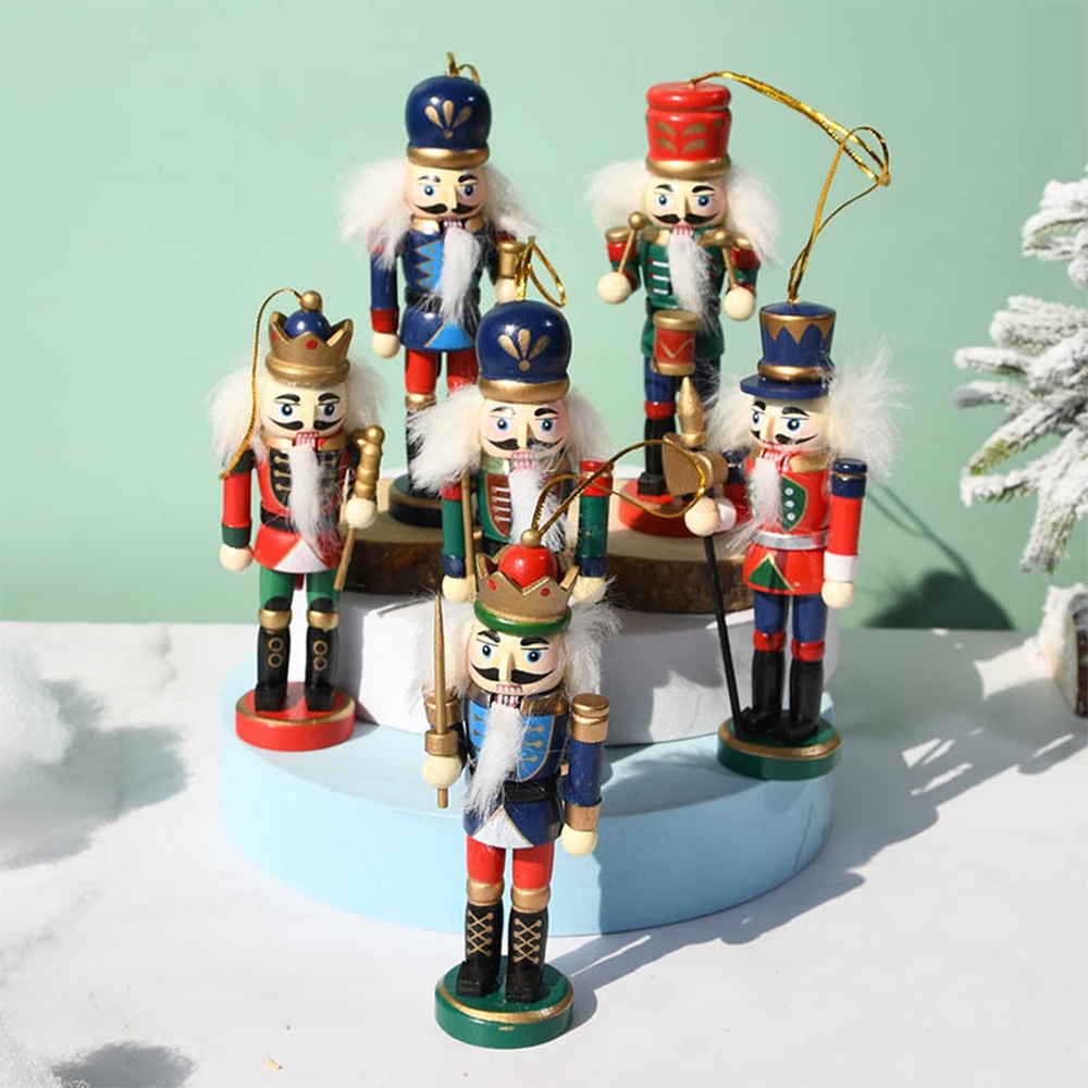 Set 6 Mô Hình Búp Bê Người Lính Bằng Gỗ 13CM Thủ Công Trang Trí Năm Mới / Giáng Sinh