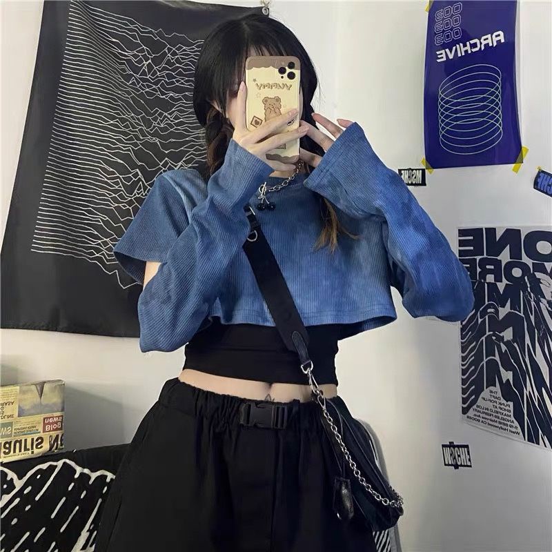Set áo croptop giả hai lớp + áo thun tay dài thời trang nữ trẻ trung