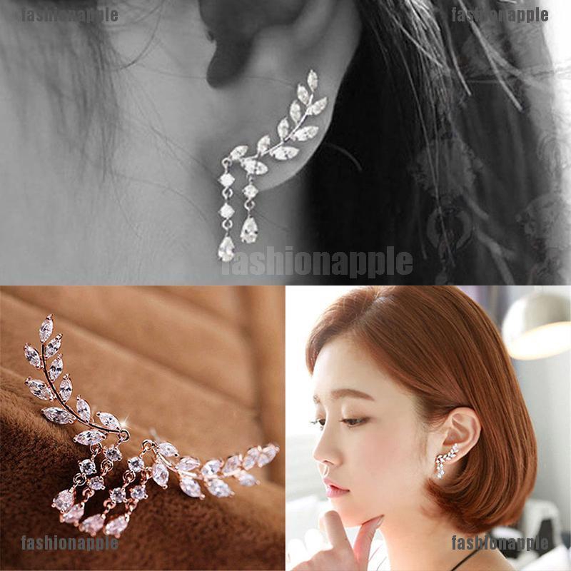 Bông tai hợp kim hình lá đính đá xinh xắn