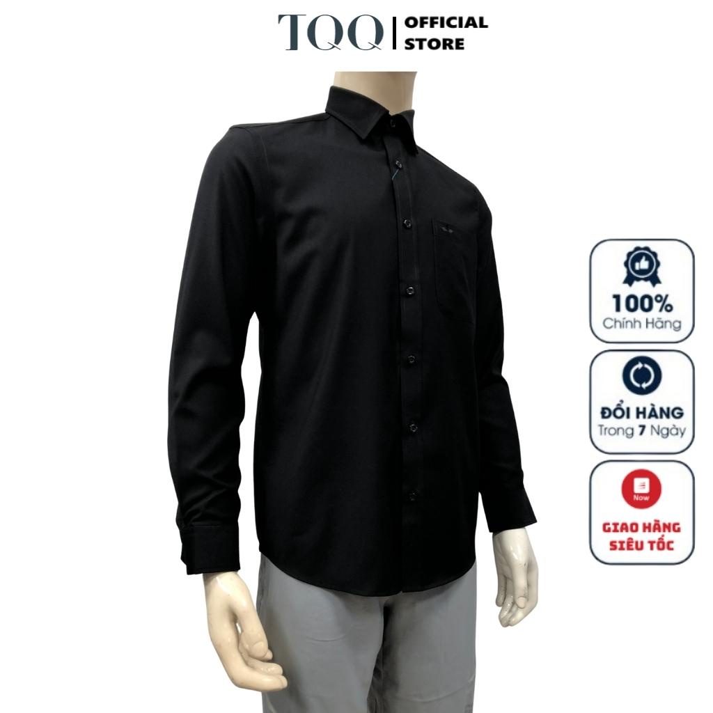 Áo sơ mi đen nam dài tay TQQ M96CS somi công sở trơn màu dáng Slim fit có túi vải sợi tre cao cấp mềm mát chống nhăn