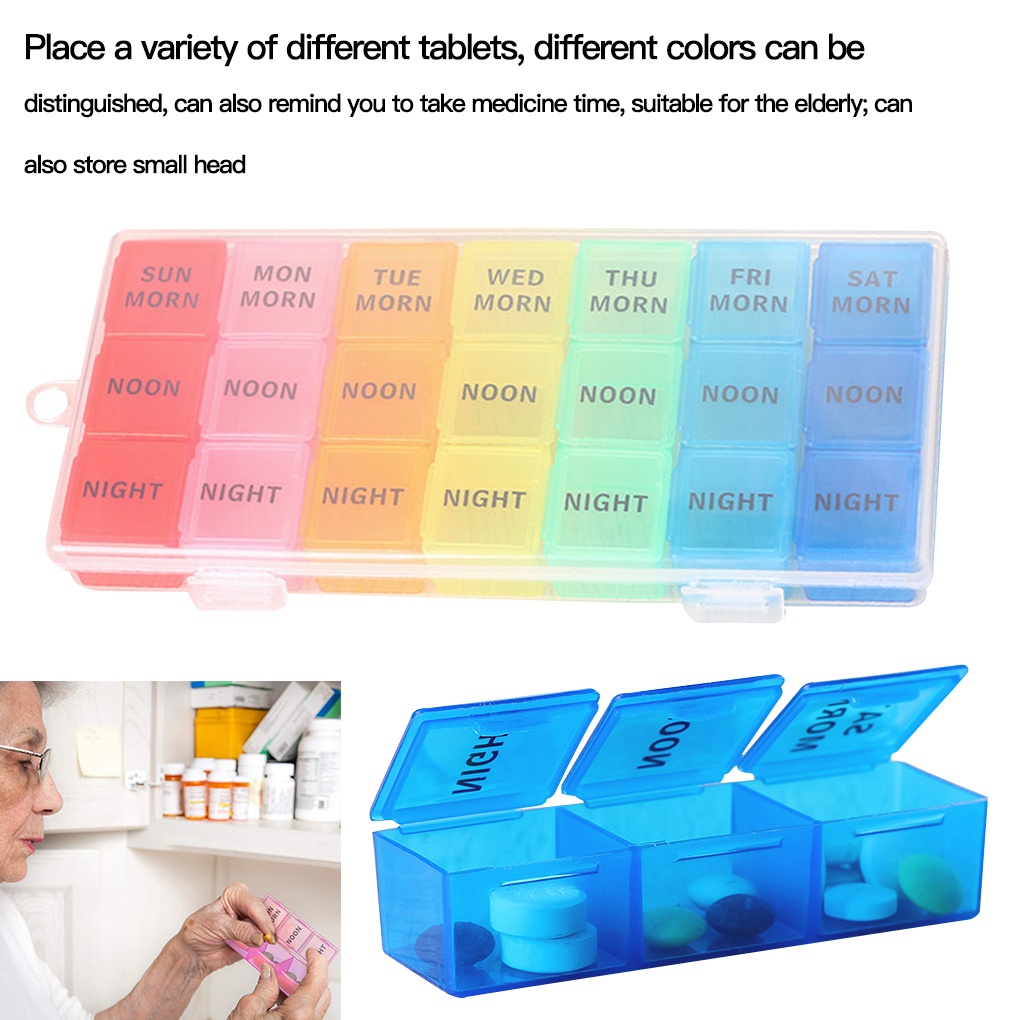 7 Day Pill Organizer 21 Slots Tablet Box Container Plastic Holder Weekly Pill Storage Case【vollter1】