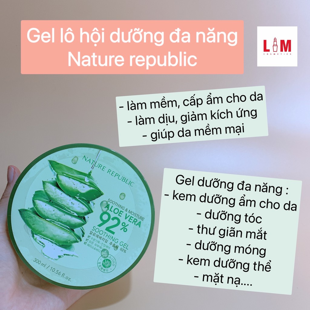 Gel lô hội dưỡng đa năng Nature Republic Aloe Vera 92% 300ml [Chính Hãng]