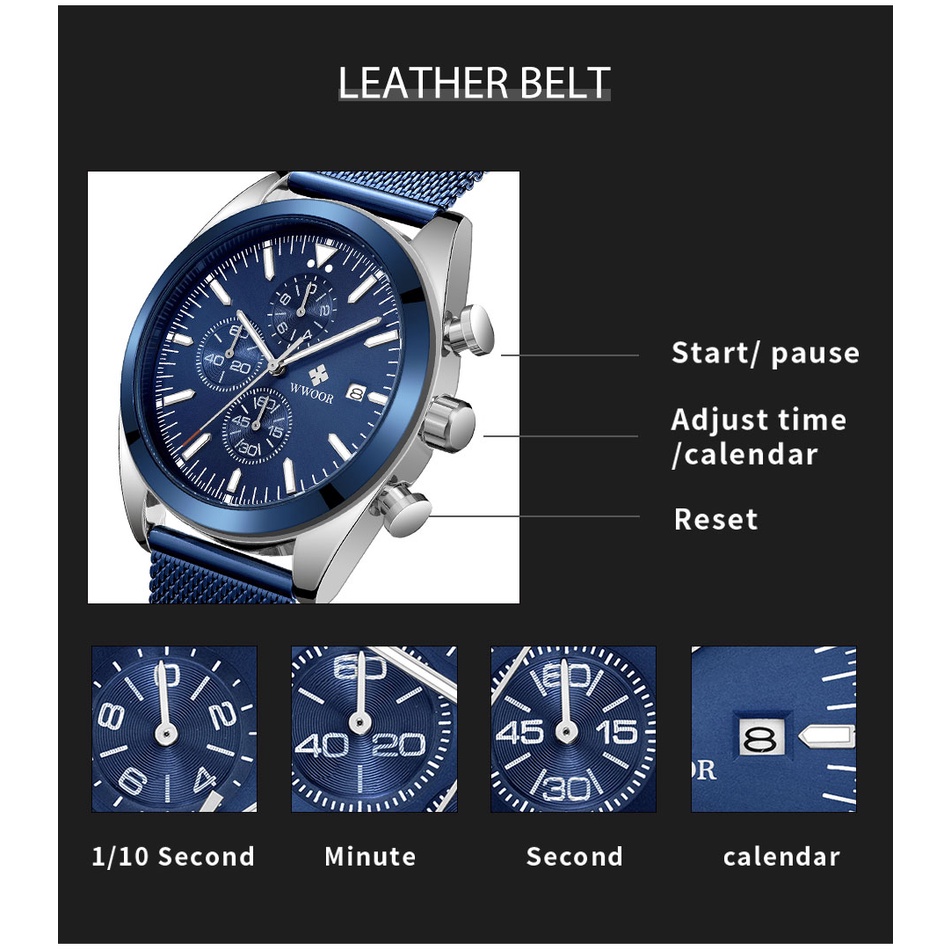 Đồng Hồ Thể Thao WWOOR Reloj Hombre-8838 Chống Nước Sang Trọng Cho Nam