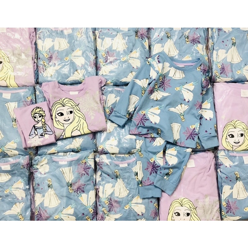 Set 2 bộ cotton dài tay hình El.sa cho bé gái màu tím xanh size từ 10-24 cân