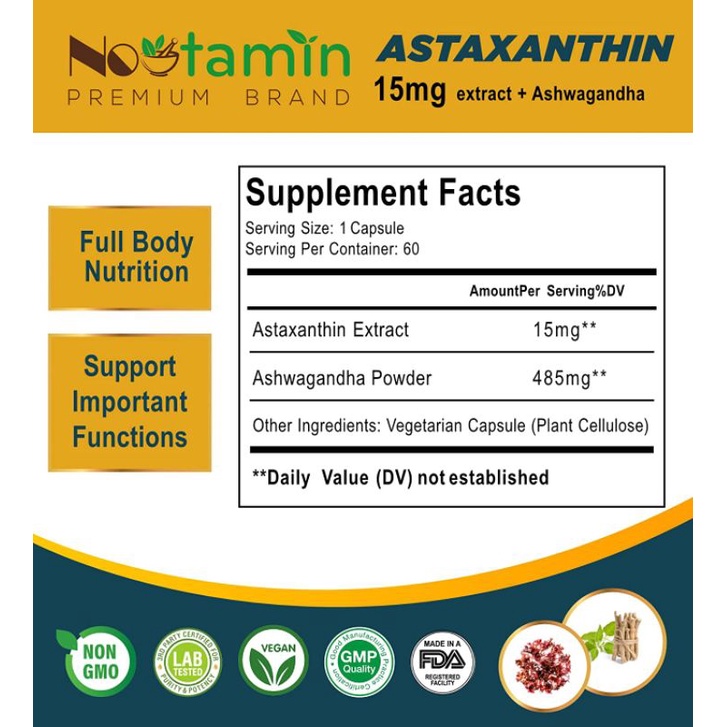 VIÊN UỐNG ASTAXANTHIN 15MG , BỔ SUNG ASHWAGANDHA BẢO VỆ MIỄN DỊCH