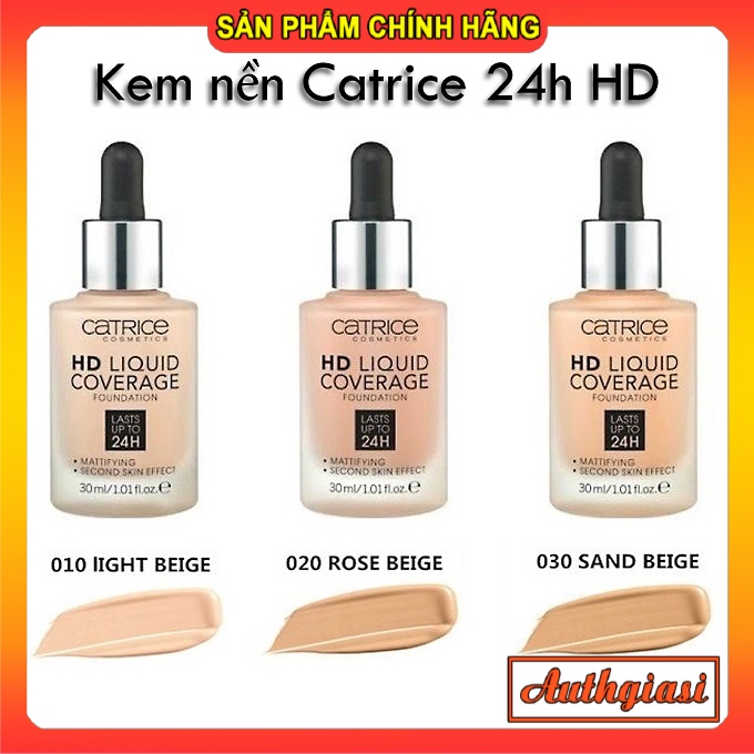 Kem nền kiềm dầu Catrice HD 24h Liquid Coverage Foundation che phủ tốt