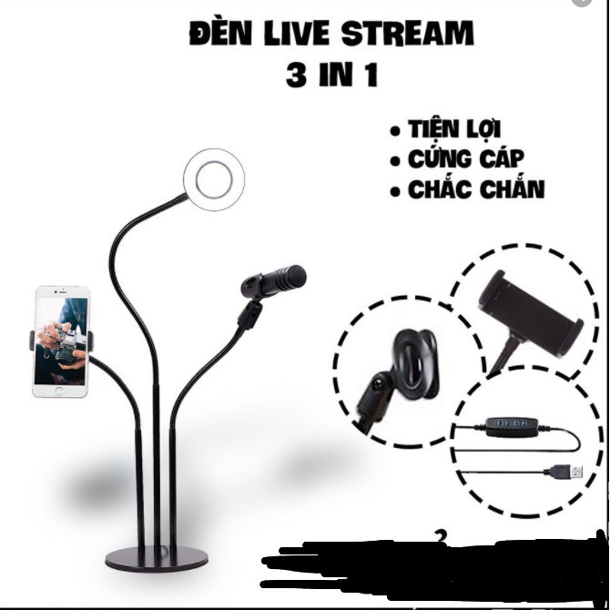 Giới thiệu Giá Đỡ Điện Thoại, Micro Thu âm Livestream, Đa Năng 3 in 1 Tích Hợp Đèn Led Trợ Sáng Quay Video