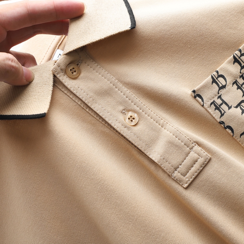 Áo thun nam có cổ Heboz túi in monogram 3M, chất vải cotton có co giãn tốt và thấm hút mồ hôi, sang chảnh - 00000718