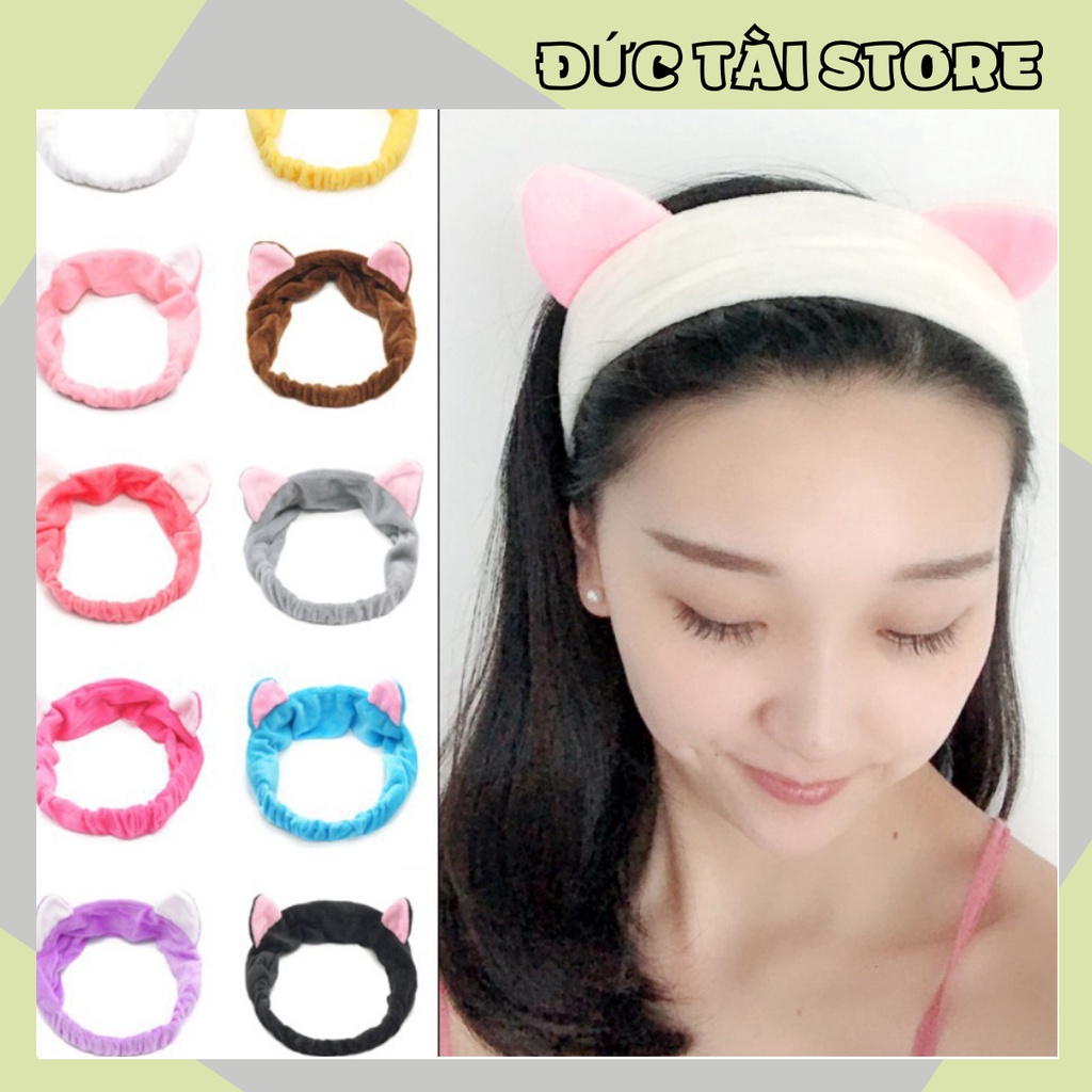 Băng đô rửa mặt tai mèo giá rẻ, băng đô cài tóc turban nữ vải nhung chất đẹp mềm mượt Hàn Quốc 88264