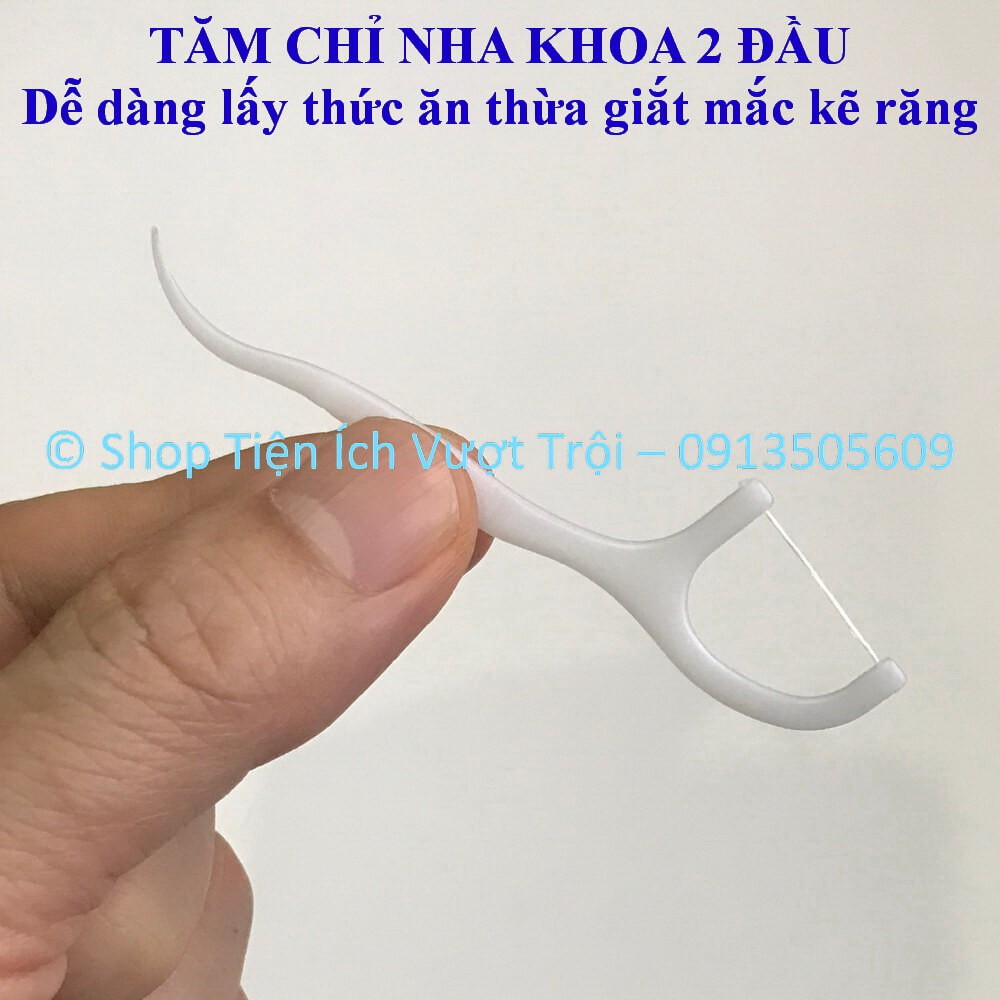 Dụng cụ vệ sinh răng 2 đầu: đầu tăm và đầu chỉ nha khoa, làm sạch kẽ răng, lấy thức ăn thừa giắt răng-Tiện Ích Vượt Trội