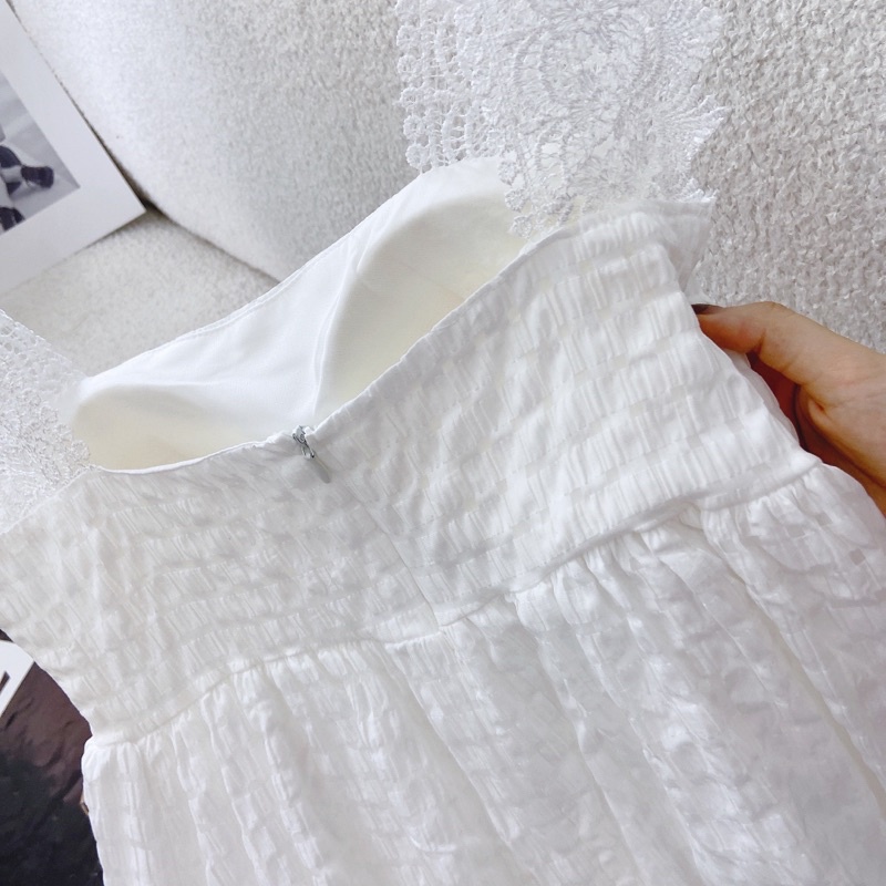 Đầm maxi trắng 2 dây xô ren hoa | WebRaoVat - webraovat.net.vn