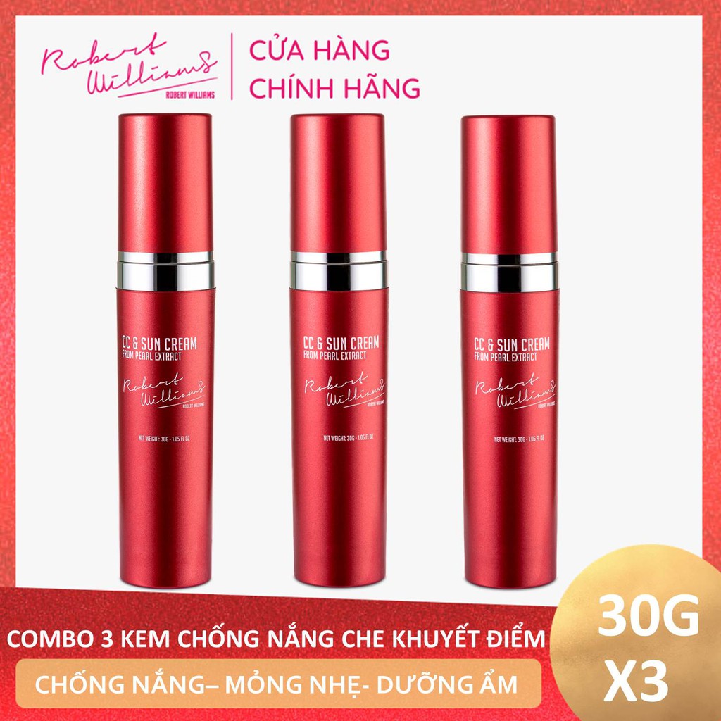 Combo 3 Kem chống nắng trang điểm 2in1 dưỡng da 30g SPF50+ ROBERT WILLIAMS CC & Sun cream