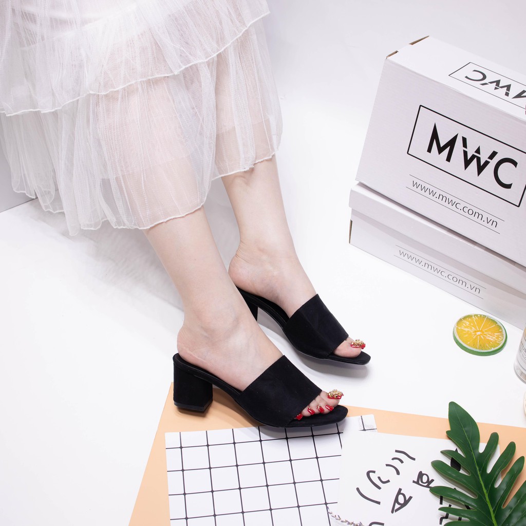 Giày Cao Gót Nữ MWC Đế Vuông Quai Ngang Màu Đen Lịch Sự Sang Trong NUCG- 3661