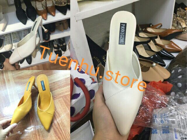 Sẵn giày trắng cao gót da pu , cao 7cm ,site 34-39, 3 màu : trắng,  vàng  Hồng