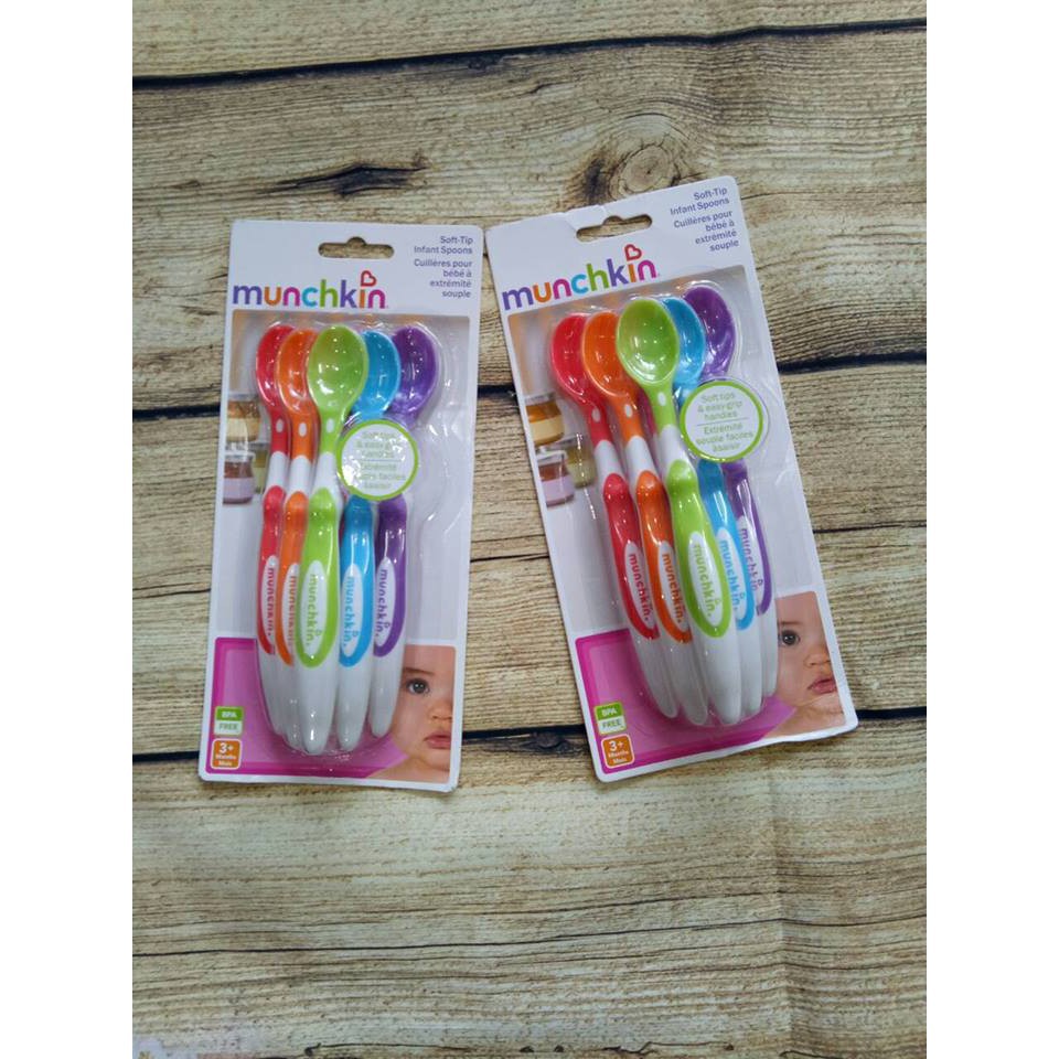 Set 6 thìa ăn dặm Munchkin cho bé, thìa ăn dặm mềm đủ màu cho bé 3 tháng