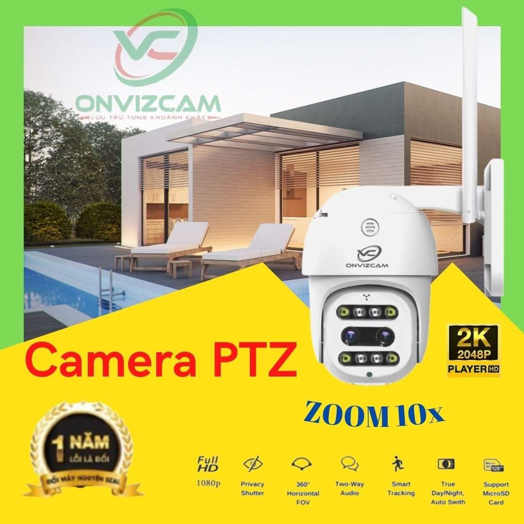 Camera wifi ngoài trời Zoom 10X ONVIZcam KK6 PTZ 3.0 mpx app Carecam Pro ống kính kép chống nước xoay 360 có đèn LED