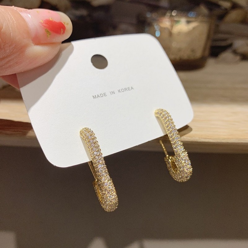 Khuyên tai kim băng hình học đính đá pha lê phong cách punk an toàn cho nữ