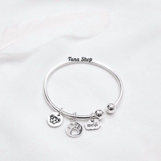 Vòng bạc kiềng đặc thiết kế được làm theo yêu cầu, lắc bằng bạc cao cấp có gắn charm TUNASILVER trang sức bạc
