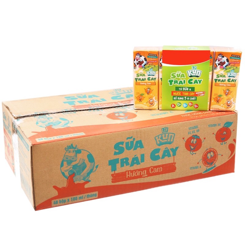 Thùng 48 Hộp Sữa Kun Trái Cây Cam - 180ml