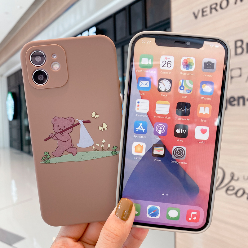 Ốp lưng iPhone 6 6s Plus 7 8 Plus SE 2020 X Xs Max XR 11 Pro Max 12 Pro Max 12 Mini Hộp đựng vỏ điện thoại TPU hình gấu dễ thương