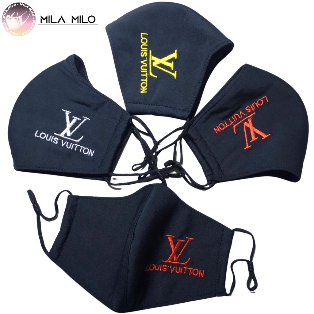 Set 2 khẩu trang kháng khuẩn logo thêu cho người lớn size nhỏ - Khẩu trang vải thun 3 lớp có dây rút