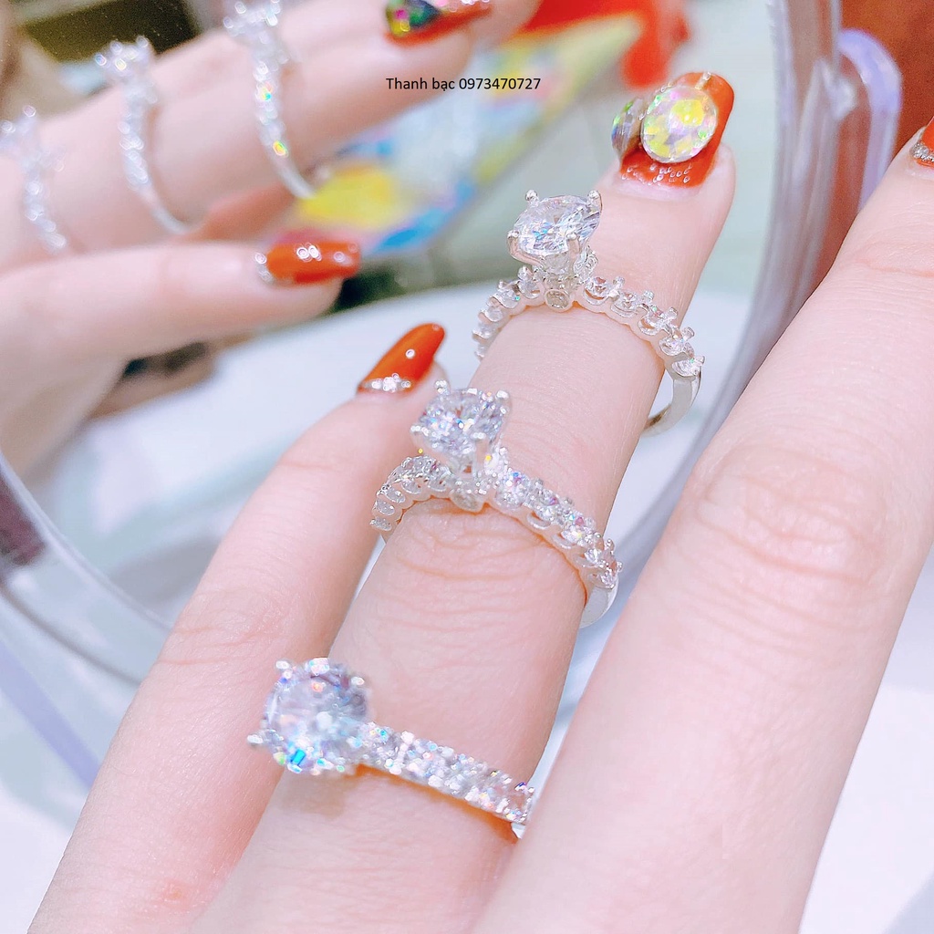 Nhẫn nữ  - nhẫn nữ bạc ý 925 đính viền đá , đá chủ 5mm sang trọng