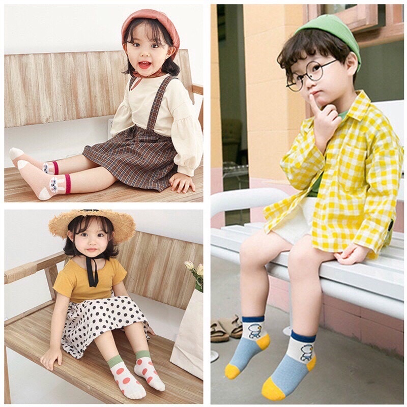 Set 5 Đôi Tất Lưới Hoạt Hình Cao Cổ Cho Bé 1-4Y