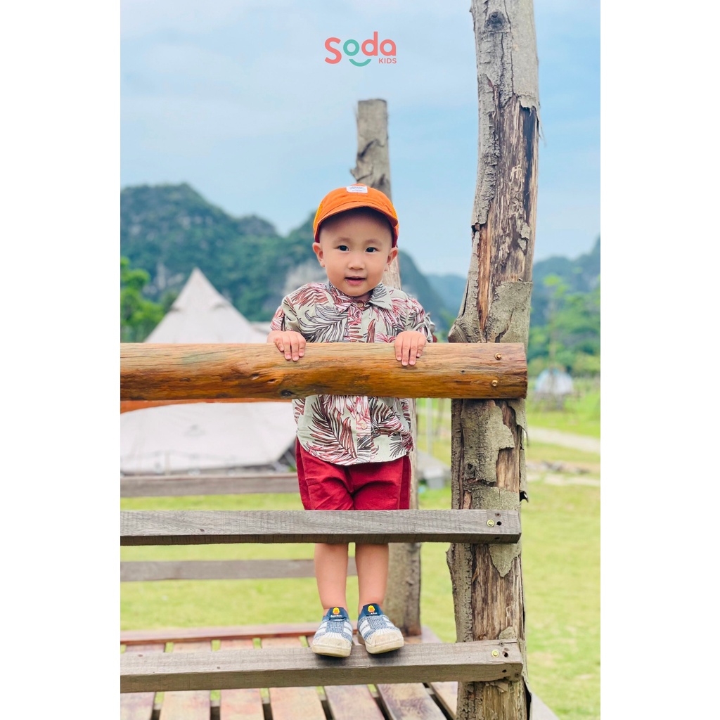 Áo sơ mi cho bé Summer SODA KIDS họa tiết đi biển, chất liệu Linen Hàn mềm mại, thoáng mát
